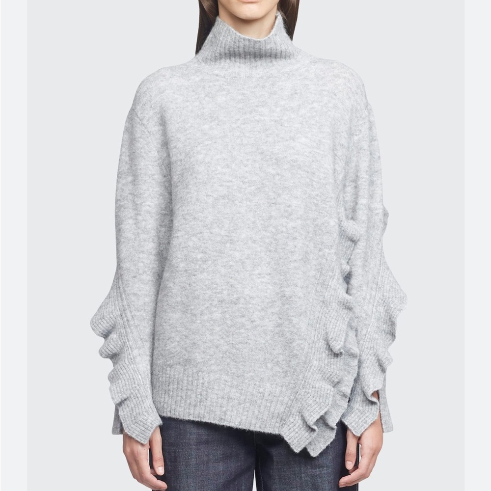 Phillip Lim 3.1 Cozy Light Gray Turtleneck Ruffle Sweater Large